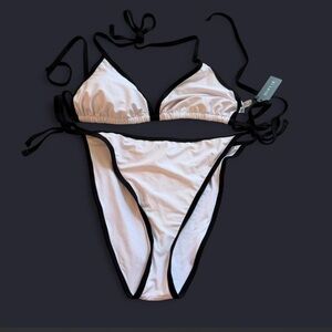 Women's White Triangle Bikini with Black Trim - Classic Two-Piece Swim